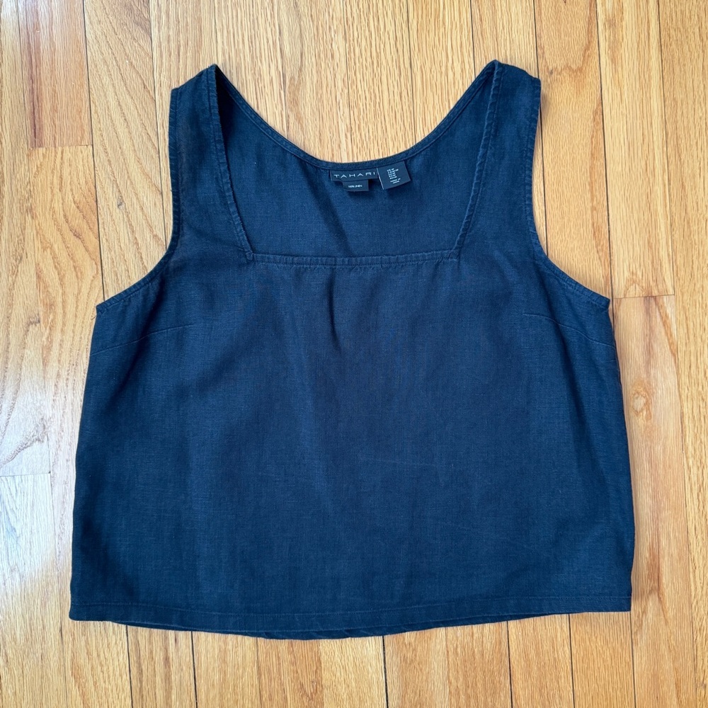 Tahari Black Linen Tank Top Women's Size M - Picture 7 of 7